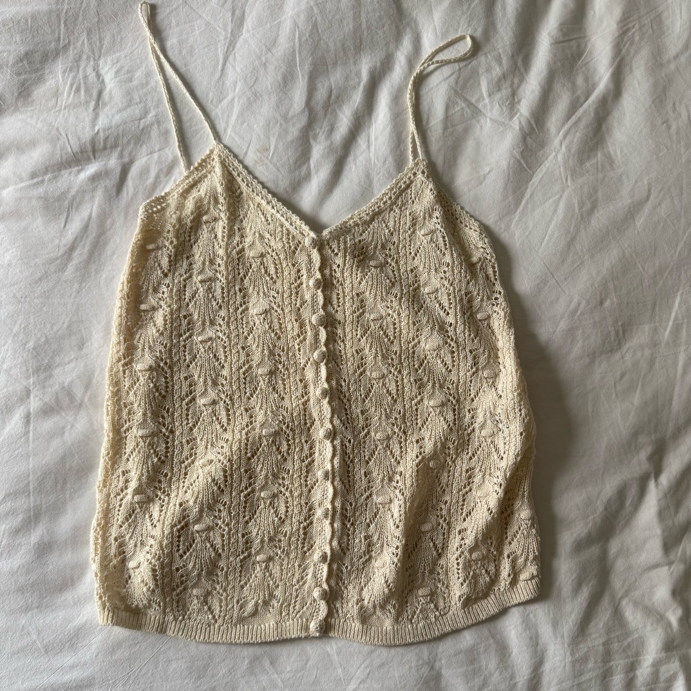 Sezane Ivory Lace Knit Top